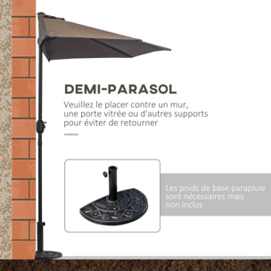 Demi parasol - parasol de balcon 5 entretoises métal polyester 2,69L x 1,38l x 2,36H m chocolat