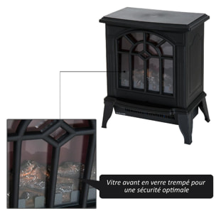 Cheminée électrique poêle style rétro 900-1800 W simulation flammes LED porte noir