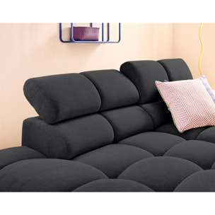 Matera - canapé d'angle gauche 4 places avec têtières réglables en tissu texturé - Noir