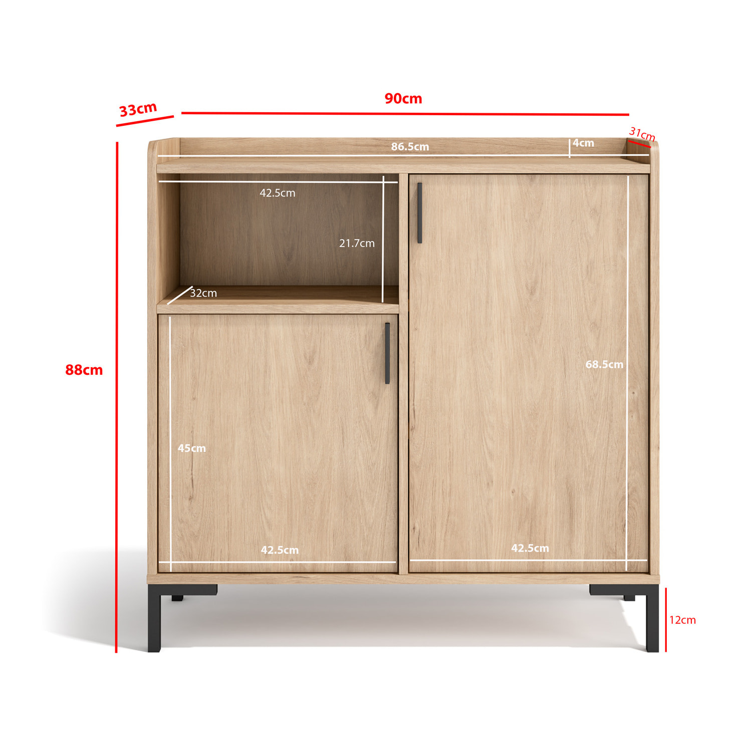 Aparador entrada Dover melamina roble claro 88x90x33 cm