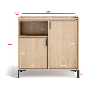 Aparador entrada Dover melamina roble claro 88x90x33 cm