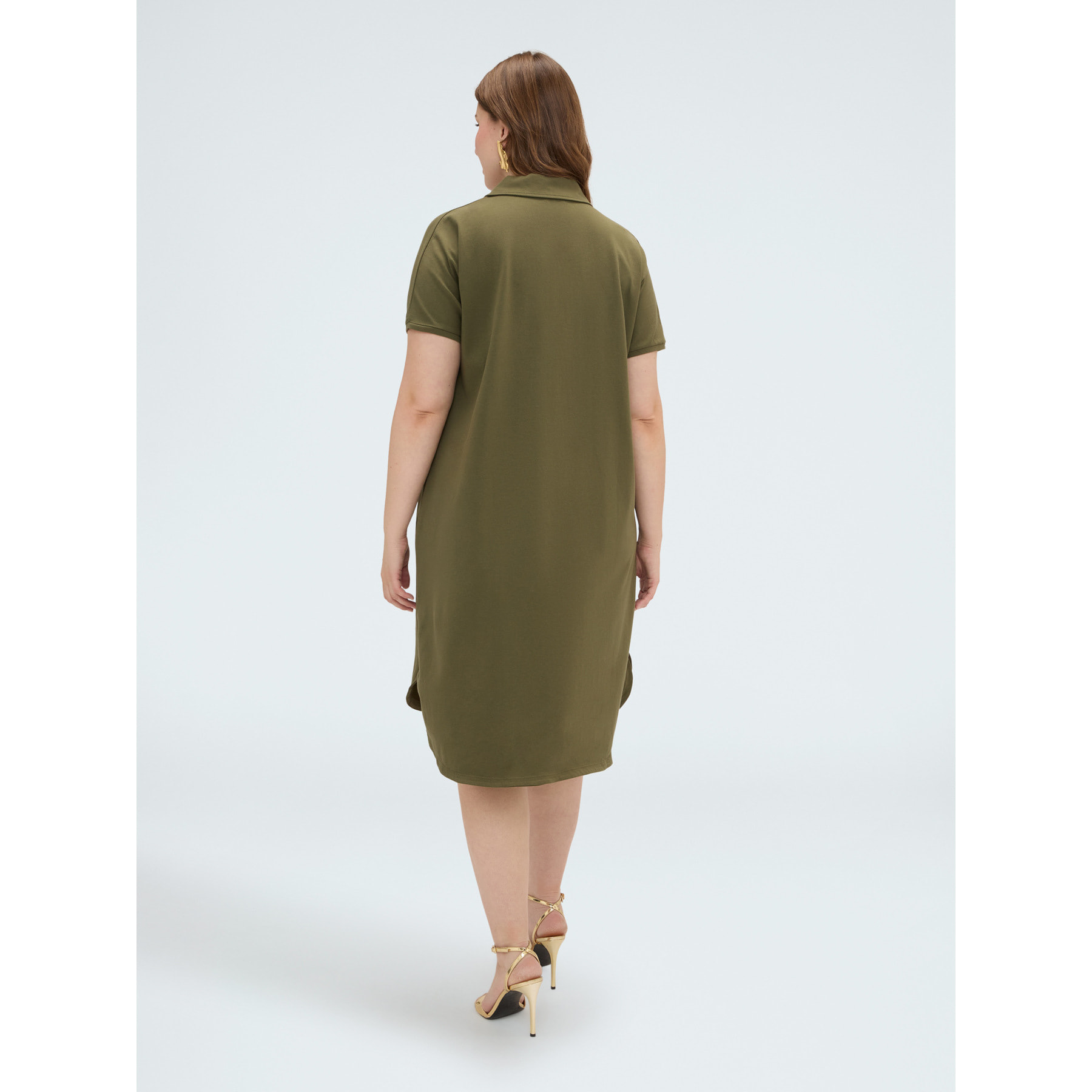 Fiorella Rubino - Vestido con cuello polo y botón joya - Verde militare