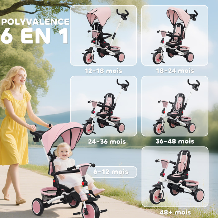 Tricycle évolutif pliable réglable 6 en 1 rose