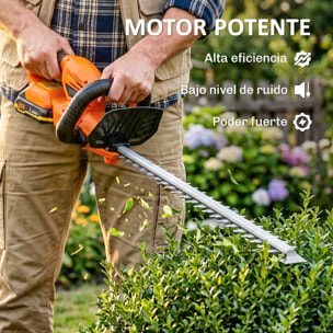 Tijeras Cortasetos Eléctrico, Cortasetos Batería 18V con Batería de 2000mAh, Hoja de Doble Acción de 51 cm, Motor sin Escobillas y Cargador para Setos, Césped, Naranja