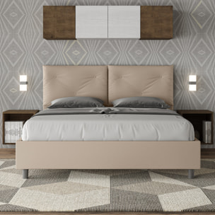 Cama con somier acolchada 160x190 cuero sintético gris paloma Appia