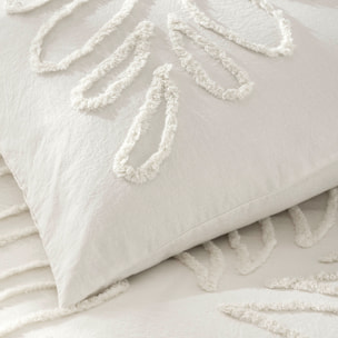 Parure de lit 3 pièces 100% coton tufté housse + taies - Blanc