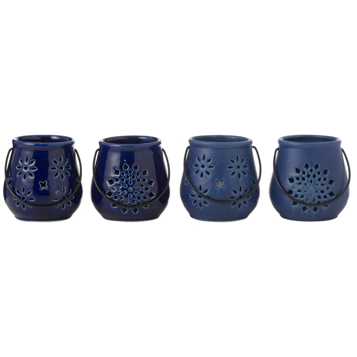 J-Line Photopohre Seau Motifs Porcelaine Bleu Assortiment De 4