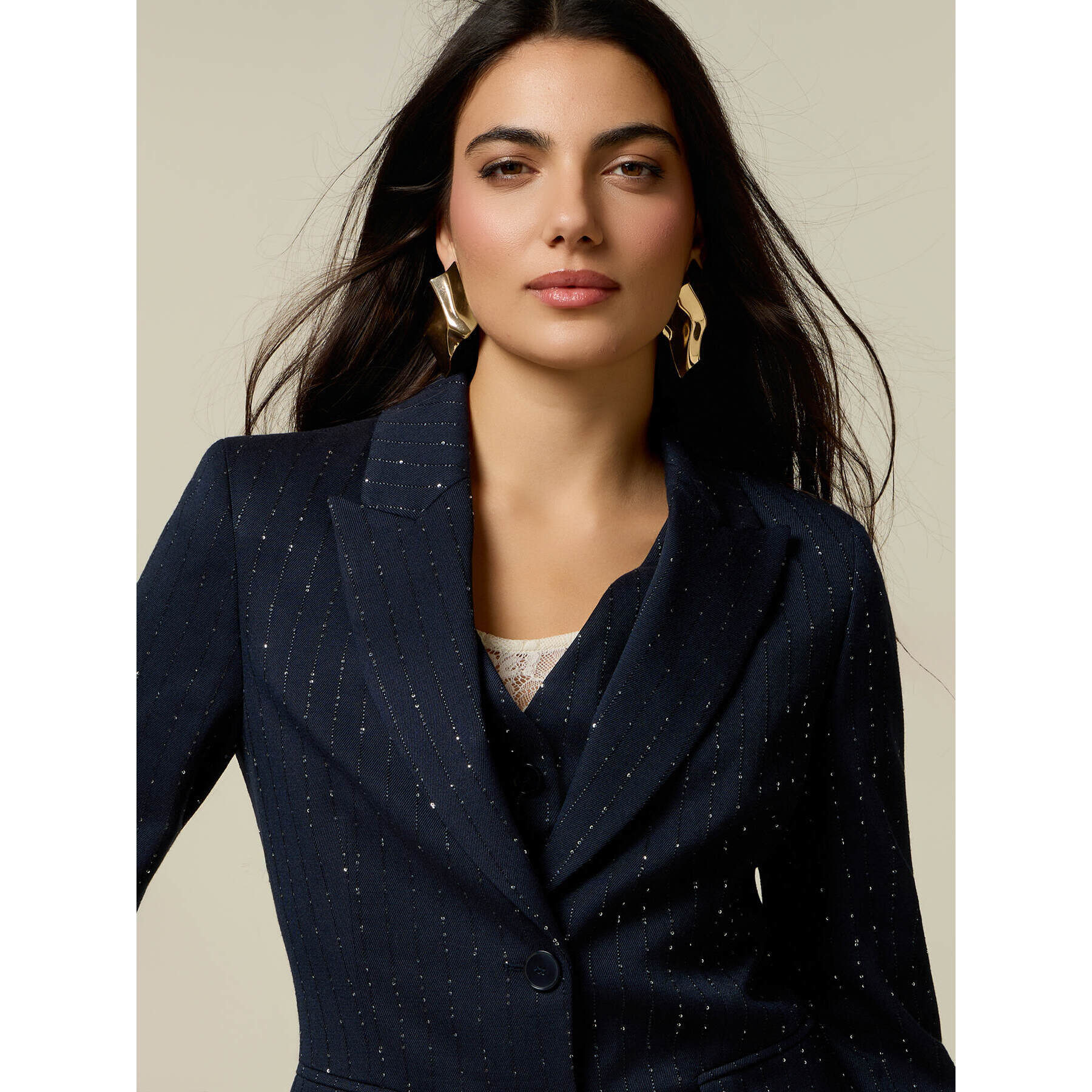 Oltre - Blazer in flanella con micro cristalli - Blu
