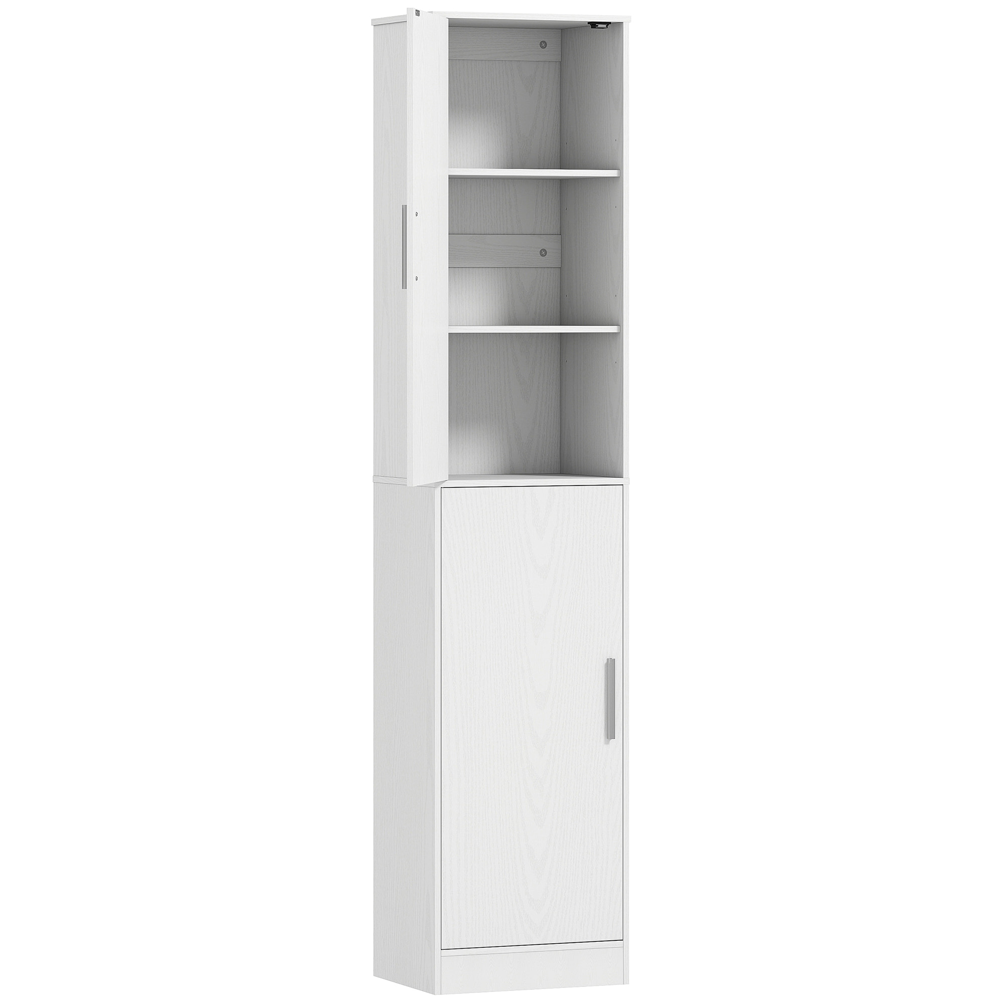 Colonne salle de bain H180 cm - 2 portes, 4 étagères réglables - effet bois blanc