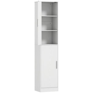 Colonne salle de bain H180 cm - 2 portes, 4 étagères réglables - effet bois blanc