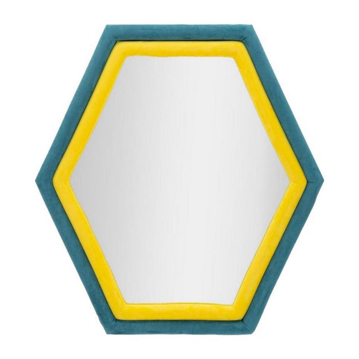 Specchio Balla, Specchiera, Articolo d'arredo a muro, Decorazione con specchio, 75x4 h80 cm, Blu e Giallo