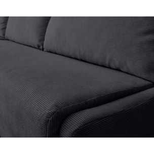 Palmira - canapé d'angle gauche - 4 places - convertible couchage quotidien - matelas 14 cm - en velours côtelé - Gris foncé