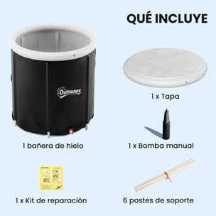 Bañera de Hielo, 280L, Bañera Hinchable Portátil para Recuperación de Atletas en Agua Fría, con Cubierta y Bomba, Barril de Hielo de Múltiples Capas, para Interior y Exterior, Ø78x71 cm
