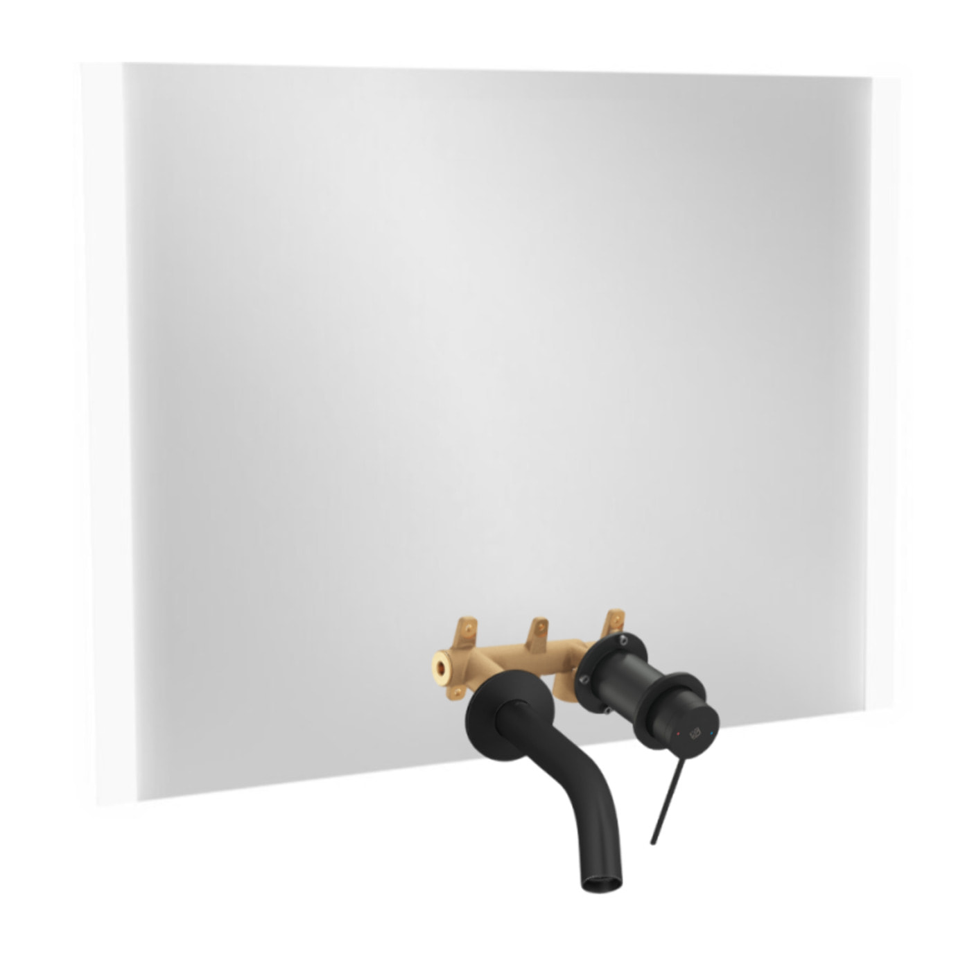 Miroir LED 2 trous 120 cm + mitigeur lavabo encastré Grands Boulevards Noir mat + corps encastré