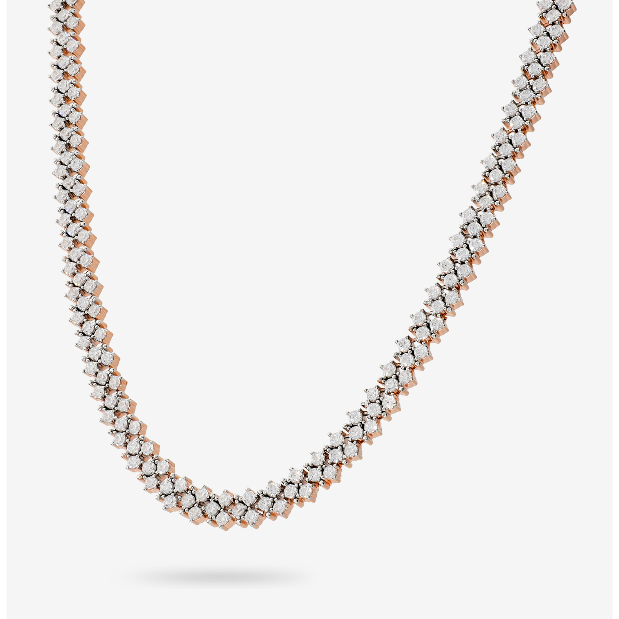 Collana Tennis Bicolore Doppia con Cubic Zirconia Bianche placcata Oro Rosa 18Kt