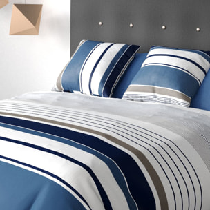 Parure housse de couette coton bleu gris