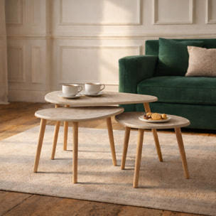 Set de 3 tables gigognes design effet travertin ELENA