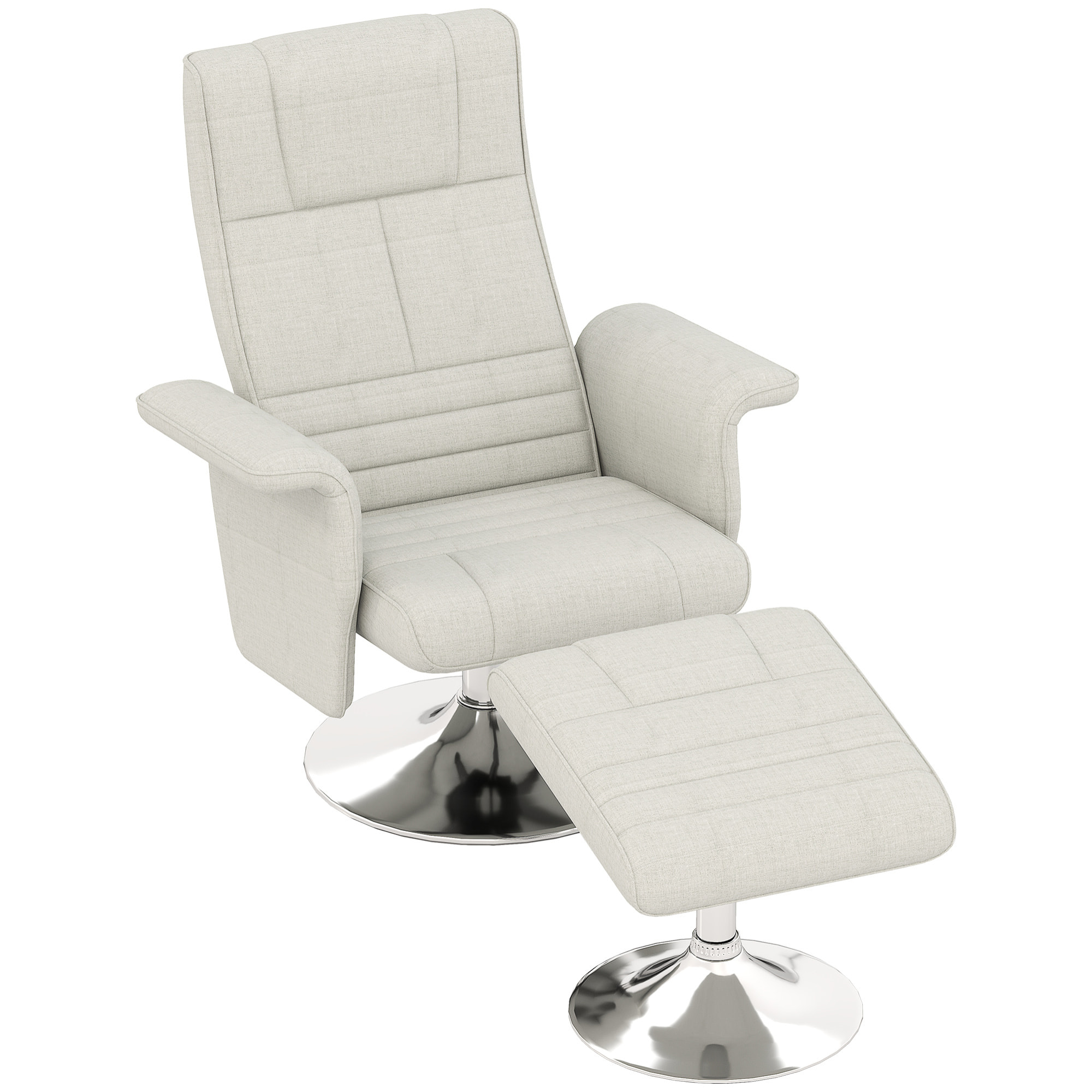 Fauteuil relax massant inclinable réglable avec repose-pied piètement acier chromé tissu grège clair