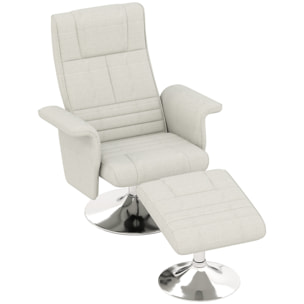 Fauteuil relax massant inclinable réglable avec repose-pied piètement acier chromé tissu grège clair