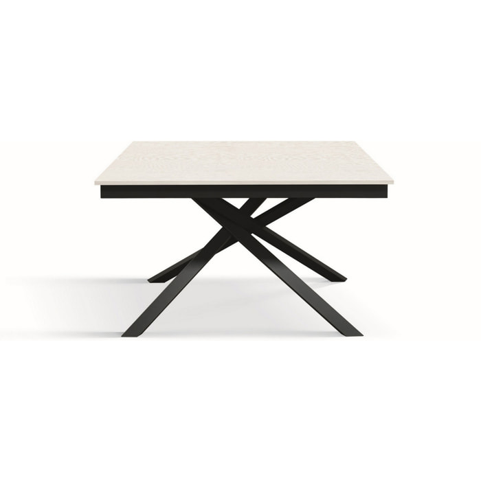 Tavolo VOLPAIA in legno, finitura bianco frassinato e base in metallo verniciato antracite, allungabile 140x80 cm - 190x80 cm