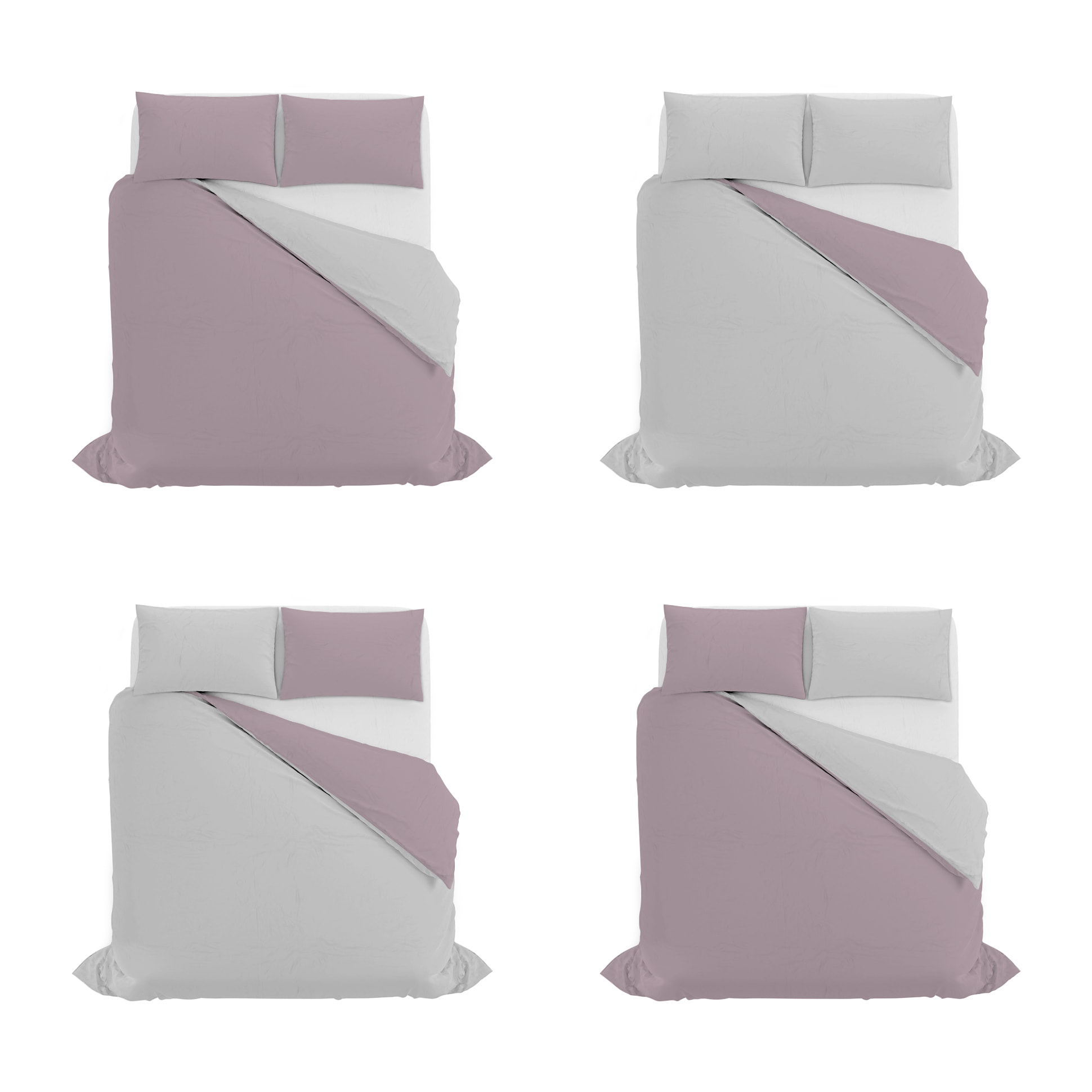 PARURE COPRIPIUMINO NATURAL COLOR, 100% Cotone, Made in Italy - ROSA ANTICO/GRIGIO CHIARO