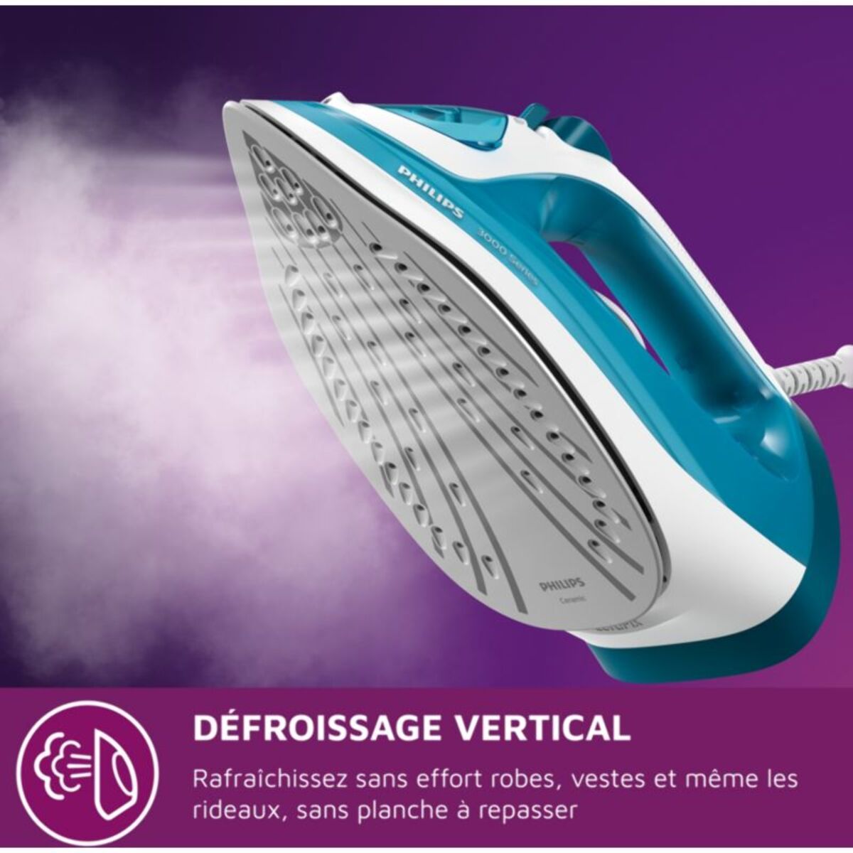 Fer à repasser PHILIPS DST3011/20 fer à vapeur Série 3000 Bleu/blanc, 2000W