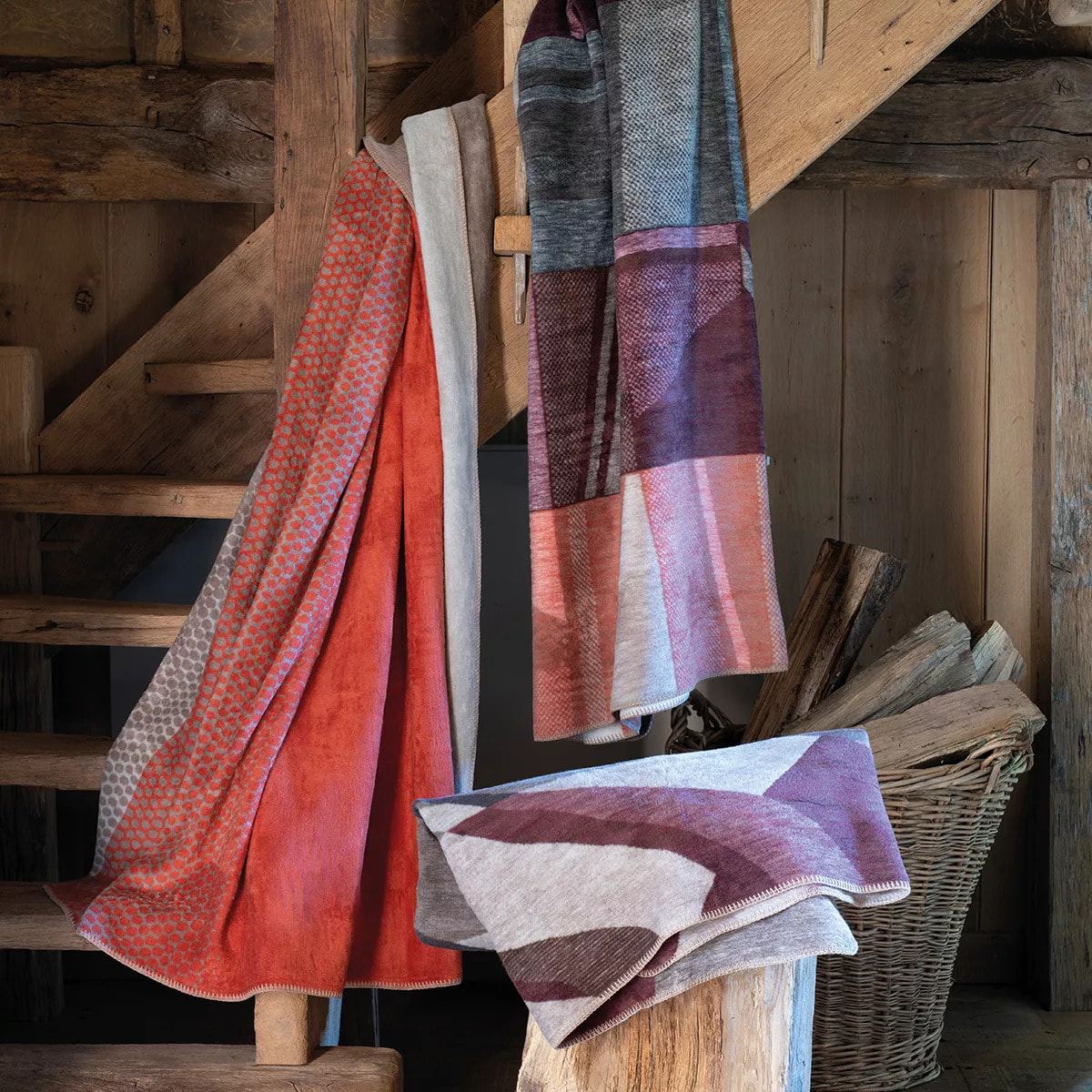 Plaid coton & autres fibres 470 g/m² motif jacquard multicolore Medley brique