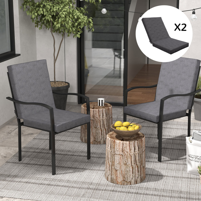 Lot de 2 coussins galettes de chaise de jardin - dim. 112L x 51l x ép. 8 cm - cordons attache - polyester déperlant anthracite