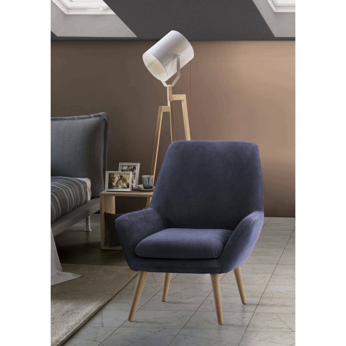 Poltrona Anido, Poltrona di design da salotto, 100% Made in Italy, Poltroncina relax in tessuto imbottito, Cm 80x70h95, Blu