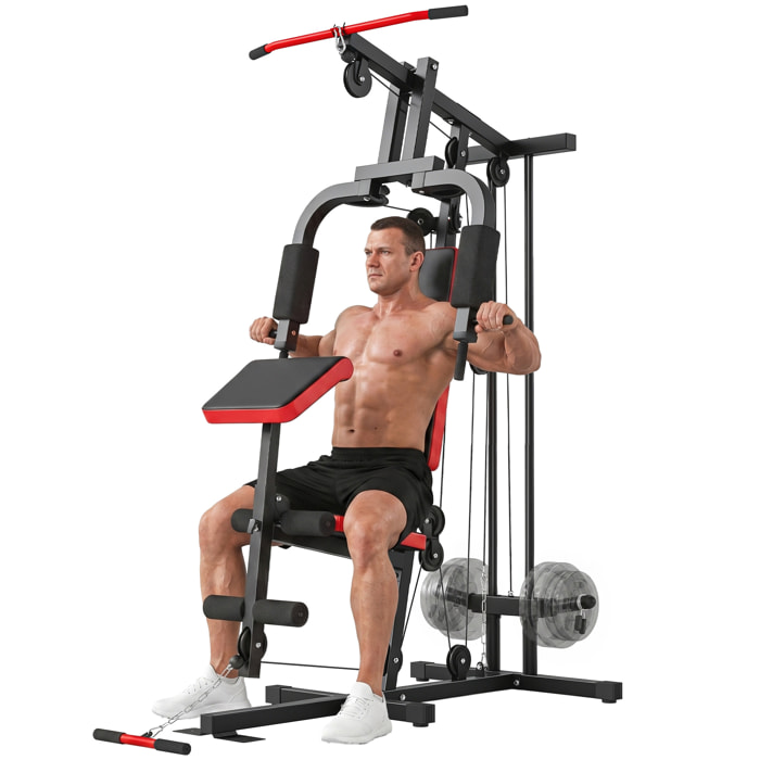 Multiestación Musculación, Máquina de Musculación con Polea Alta y Baja, Prensa de Pecho, Curl de Piernas y Bíceps, Mariposa, Compatible con Discos 25 y 50 mm Carga 120 kg para Gimnasio Casa