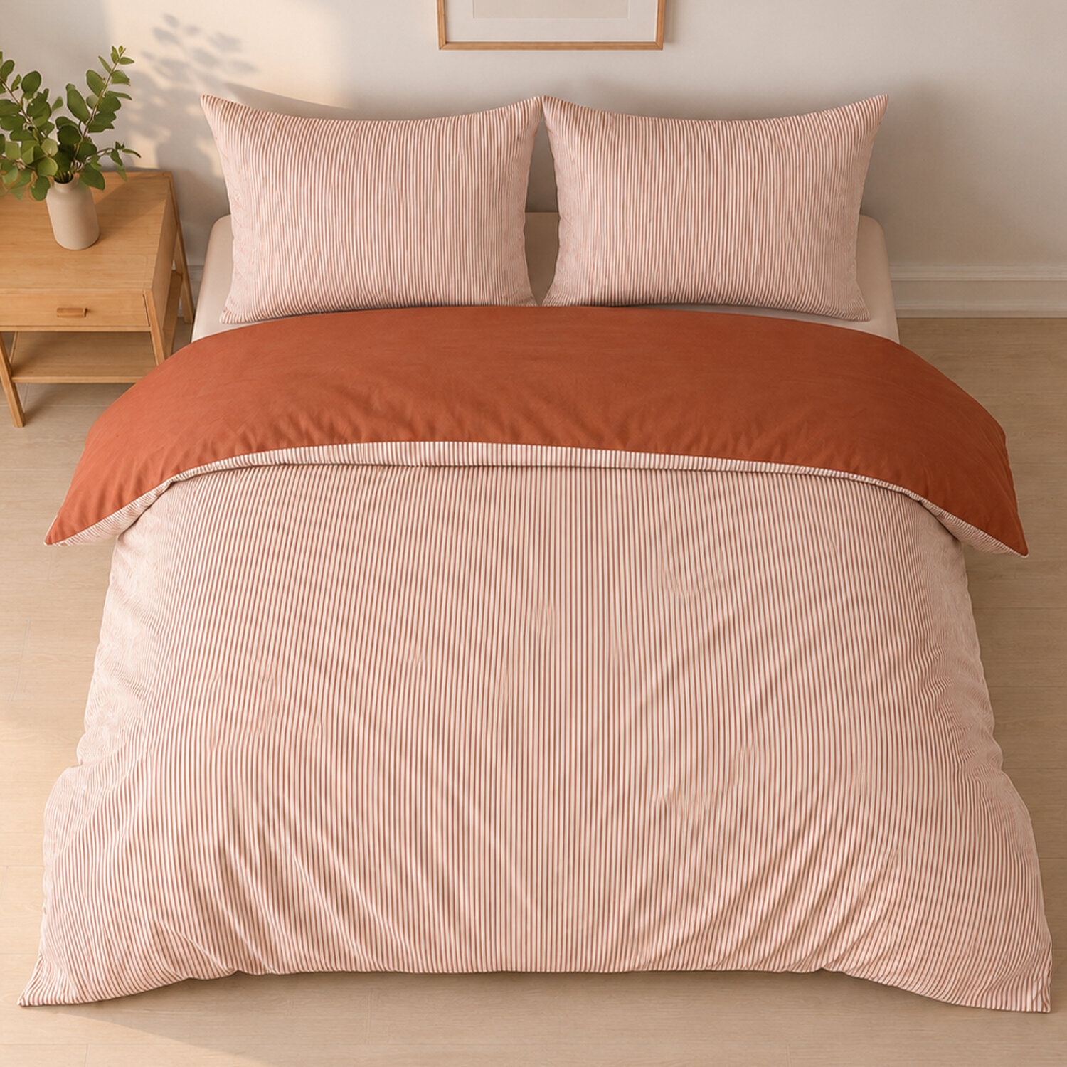 Parure housse de couette mini seersucker rayures terre cuite, MILLERAY