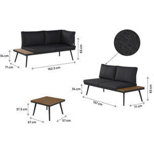 Salon de jardin canapé d'angle décor imitation bois "Mira" - 4 places - Gris