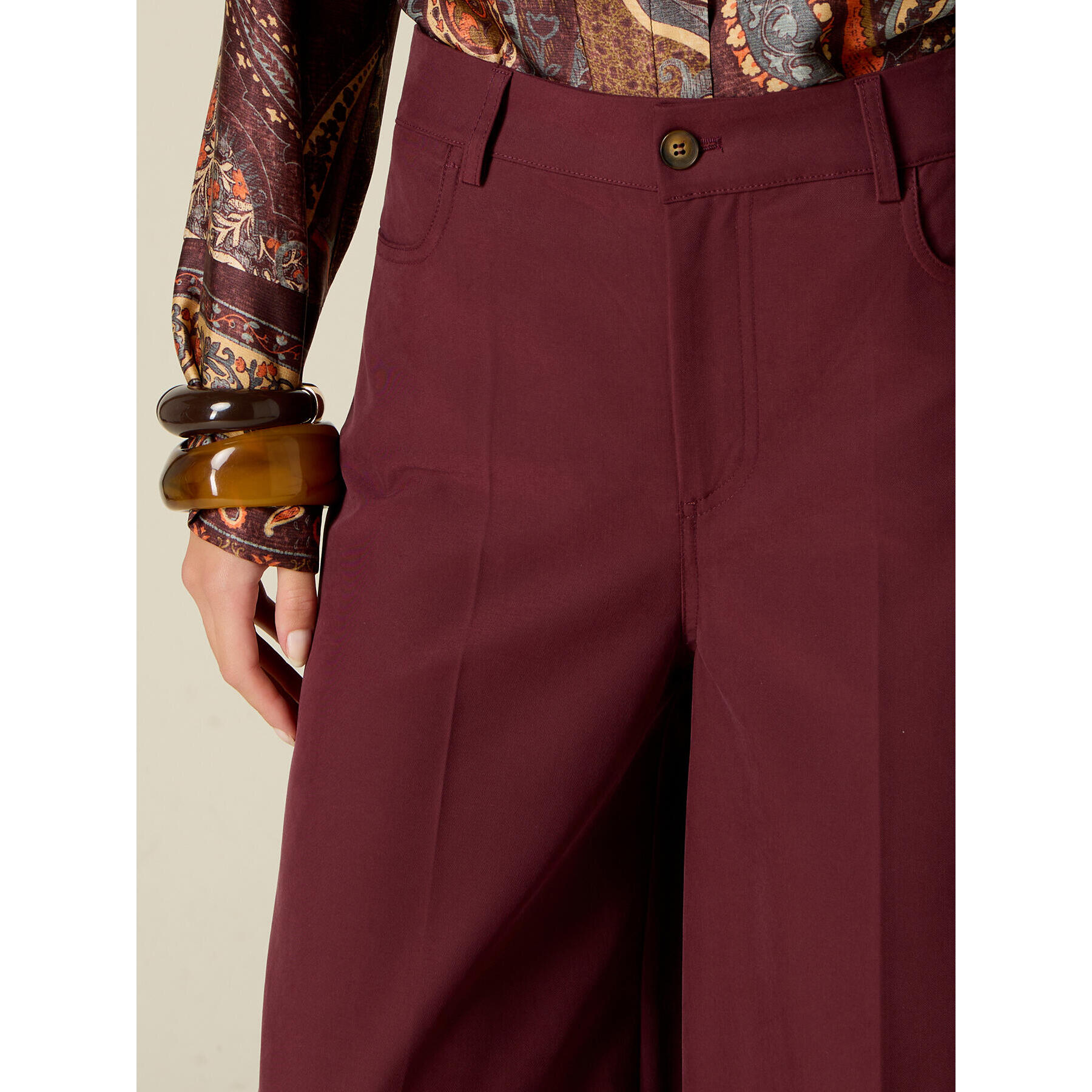 Oltre - Pantaloni wide leg in twill - Bordeaux