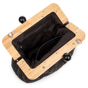 Benestare Bolso bandolera Mujer. Tela con detalles de madera natural y piel sintética.