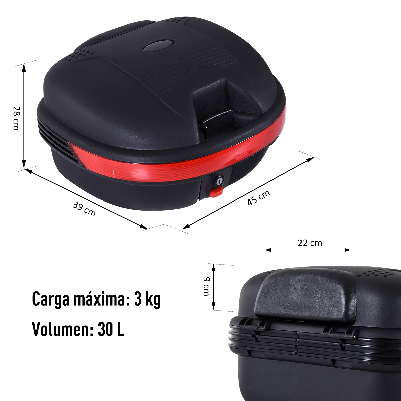 Baúl Moto Universal 30 L + Llaves y Accesorios Equipaje Caja de Moto Topcase