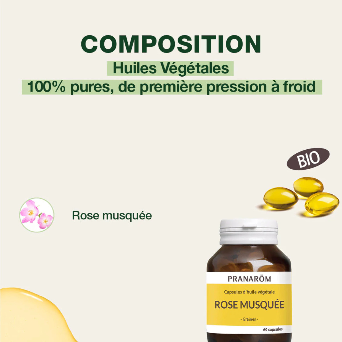 Pranarom - Capsules d'Huile Végétale de Rose musquée - 60 capsules
