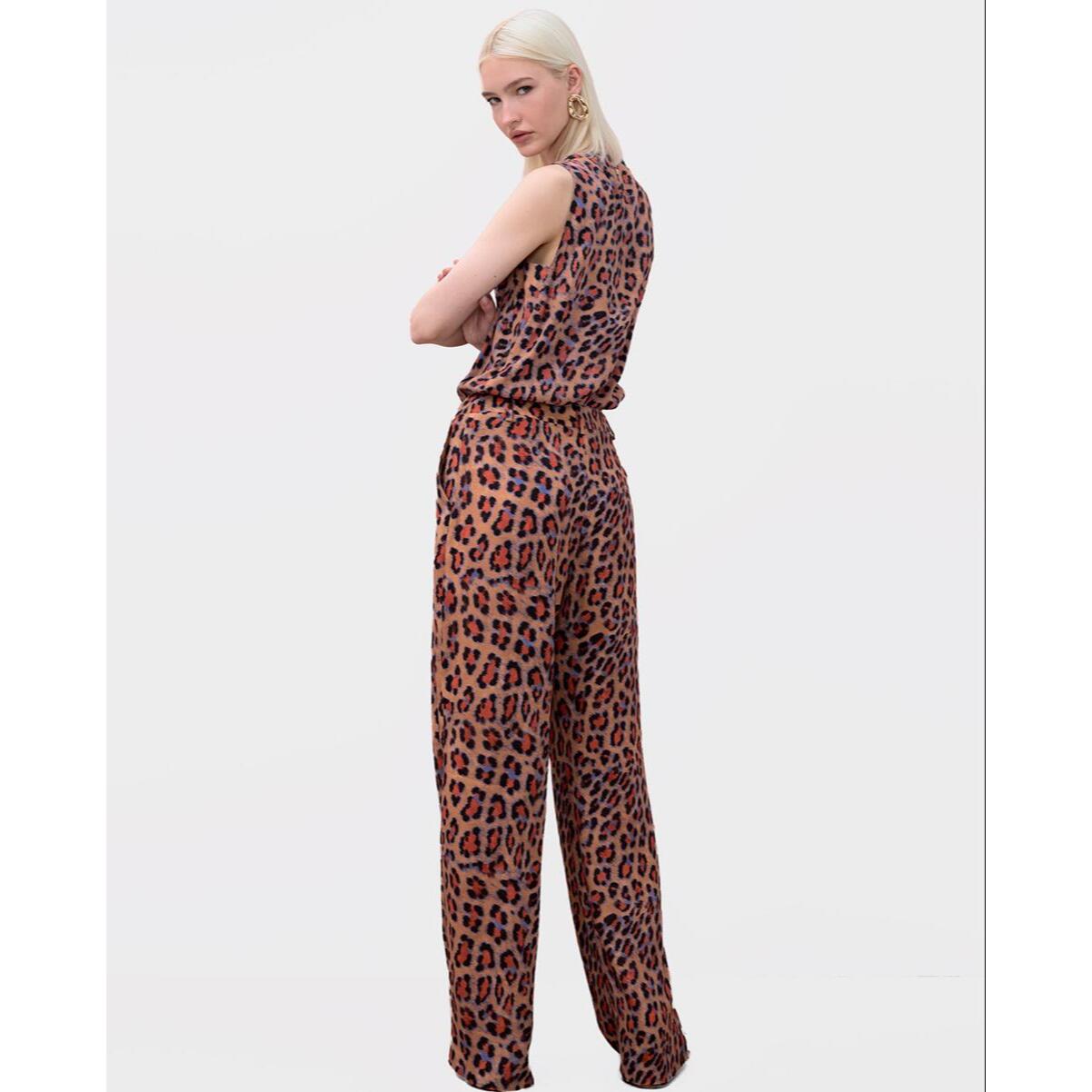 Top girocollo con stampa animalier