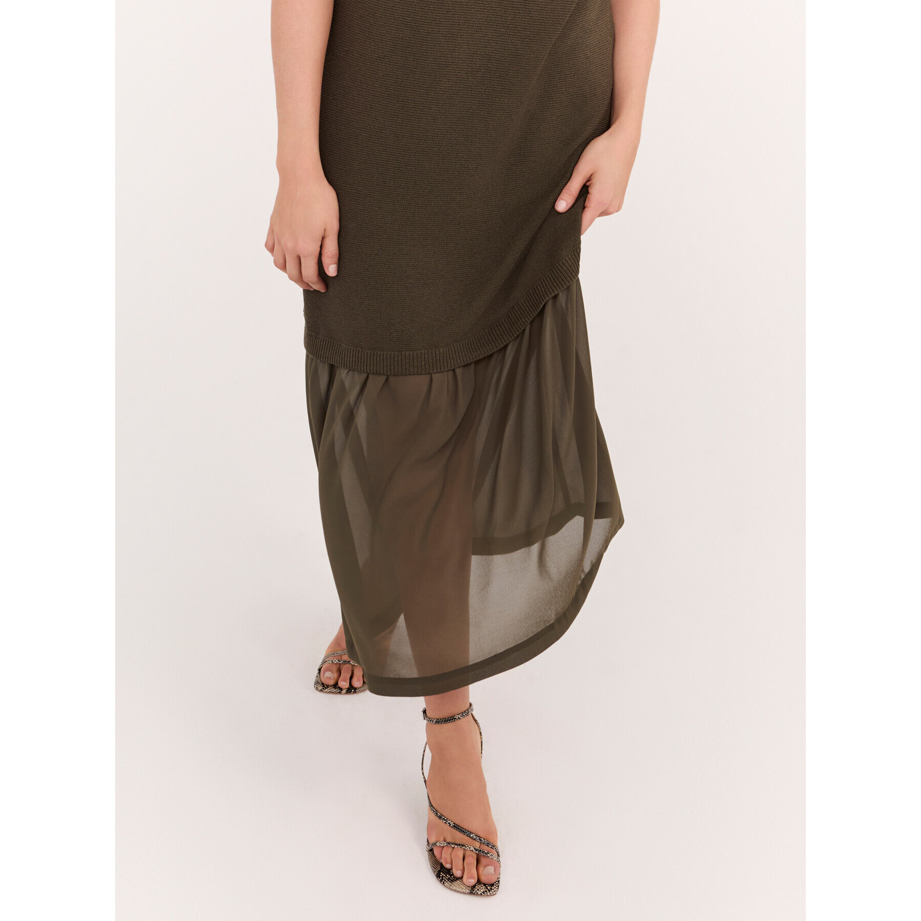 Fiorella Rubino - Vestito lungo in maglia con balza - Verde militare