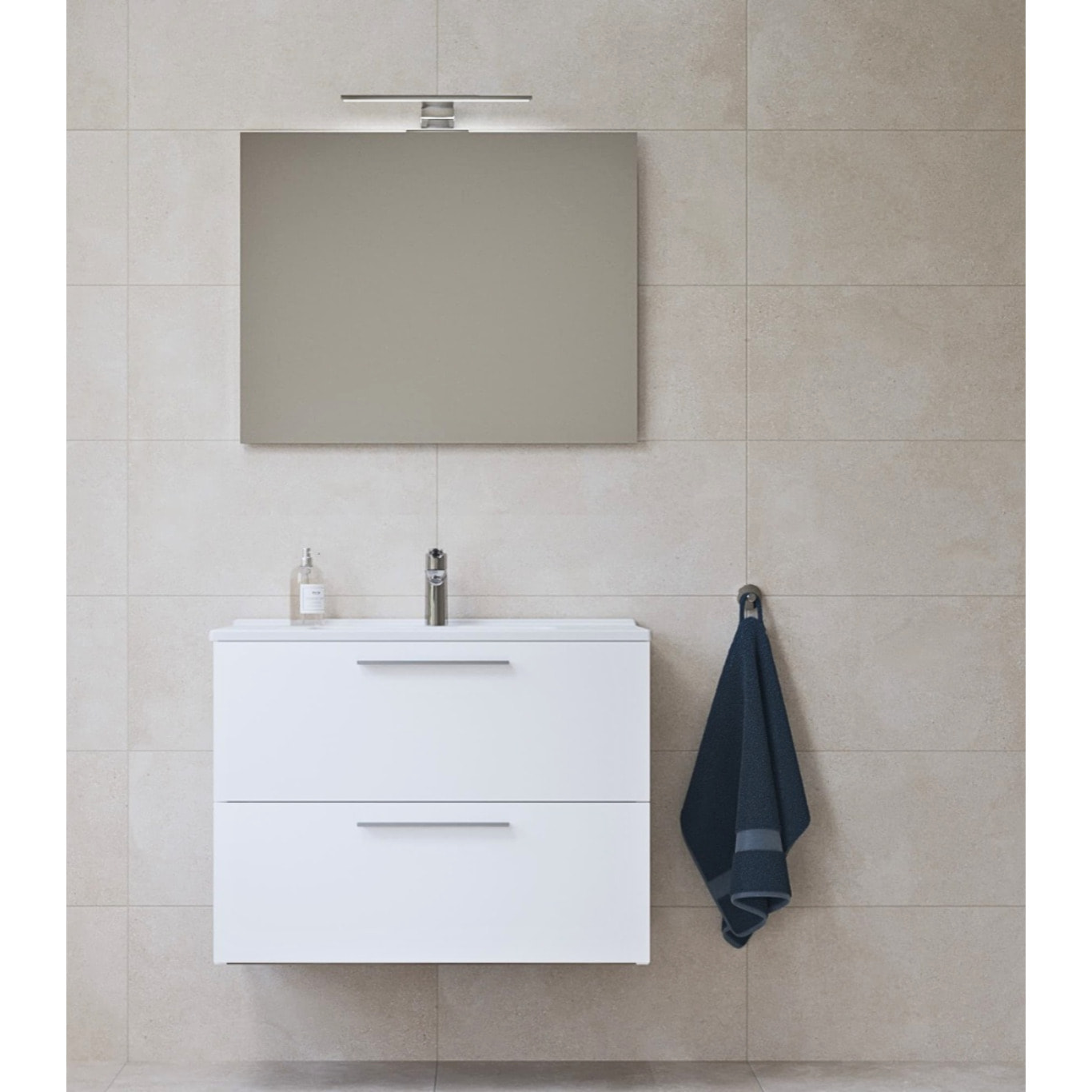 Mia ensemble meuble préassemblé 79x61x39,5 cm avec lavabo, miroir avec éclairage LED, Blanc brillant (MIASET80B)