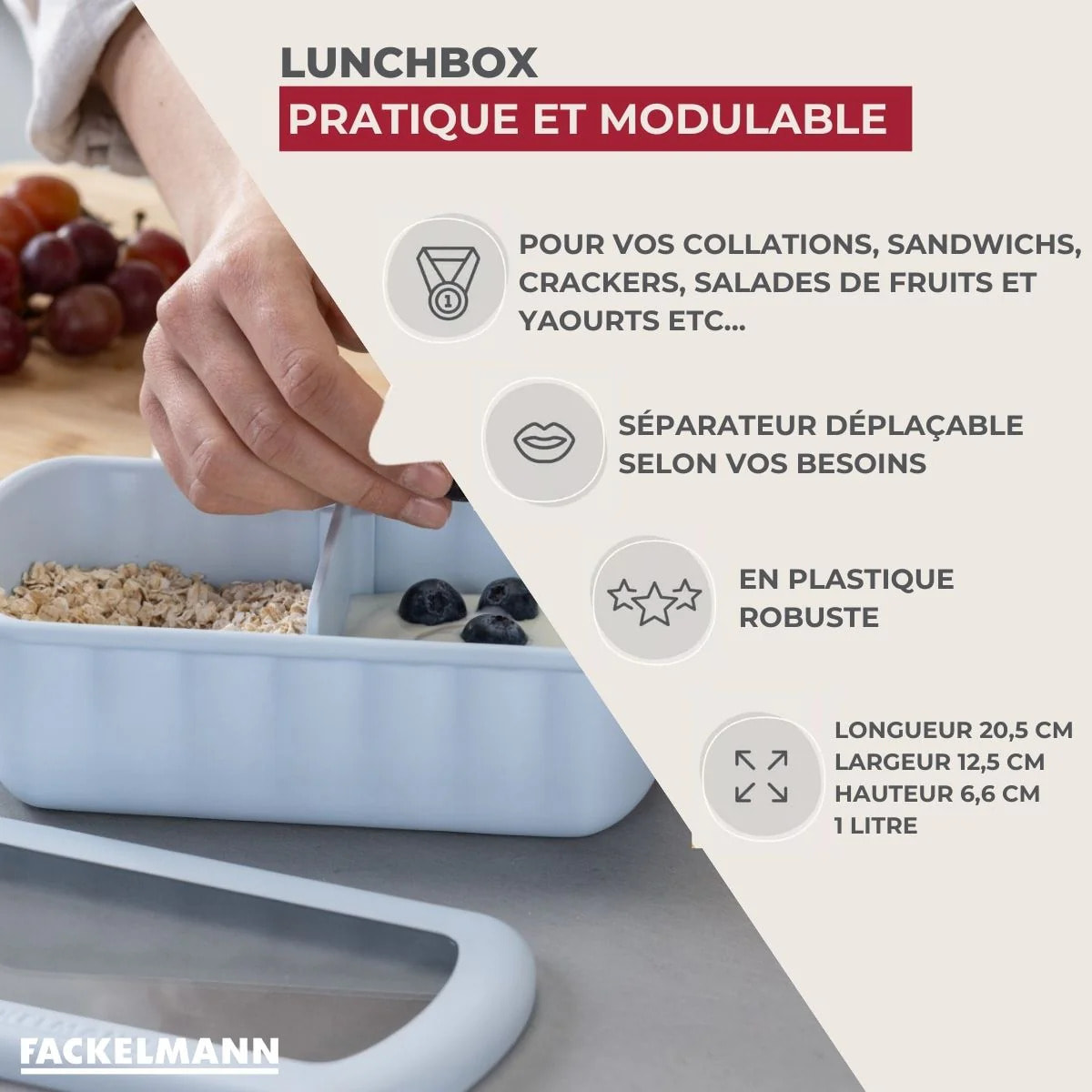 Lunchbox Bleue à compartiment réglable sans BPA Fackelmann Storage