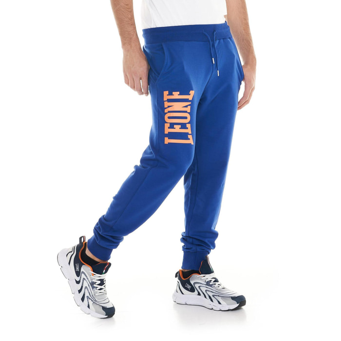Pantalones básicos de hombre Leone con logo grande en algodón sin cepillar.
