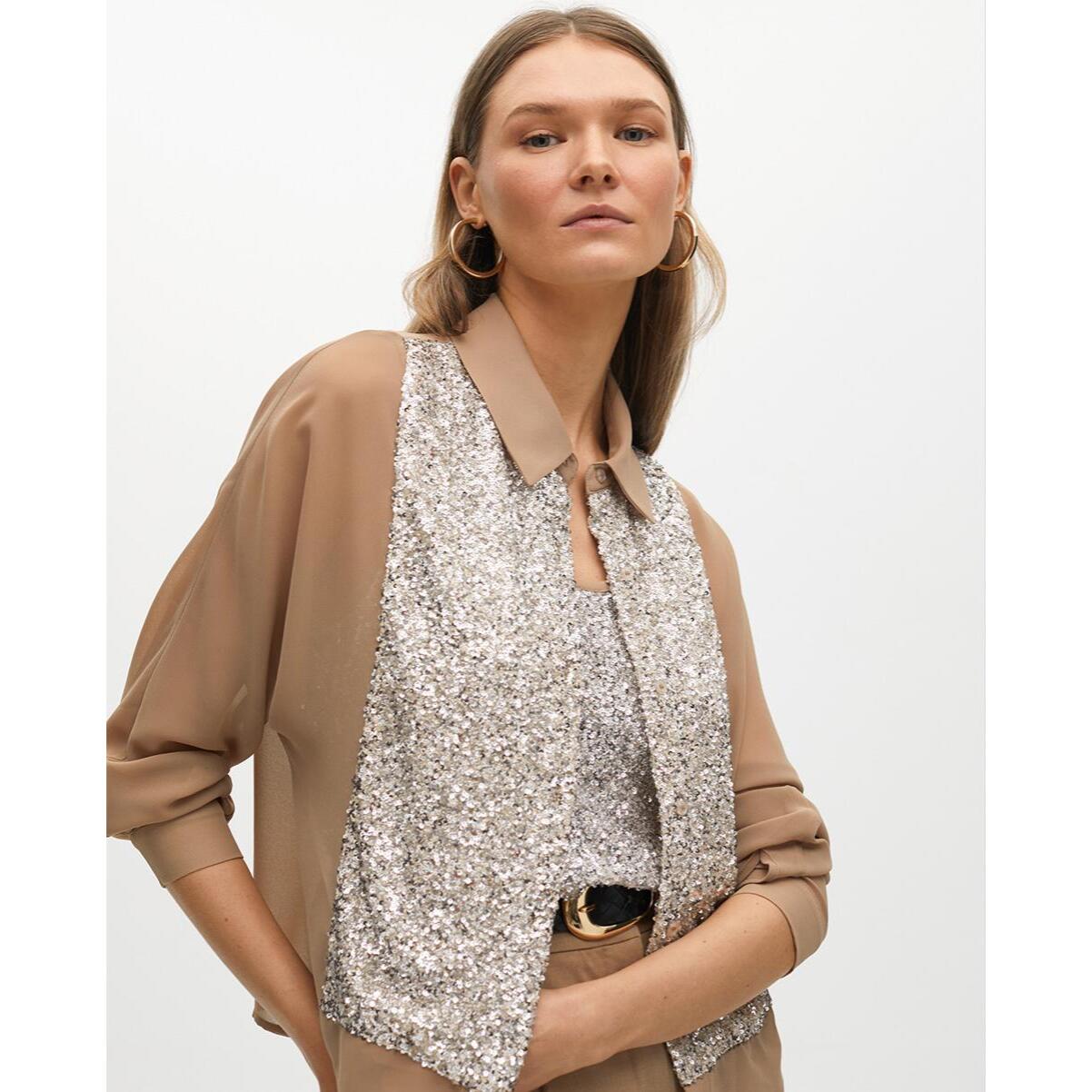 Camicia con paillettes sul davanti