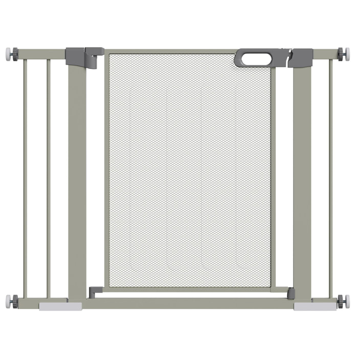 Barrière de sécurité animaux - longueur réglable dim. 75-103 cm - porte double verrouillage, ouverture double sens -sans perçage - acier ABS gris