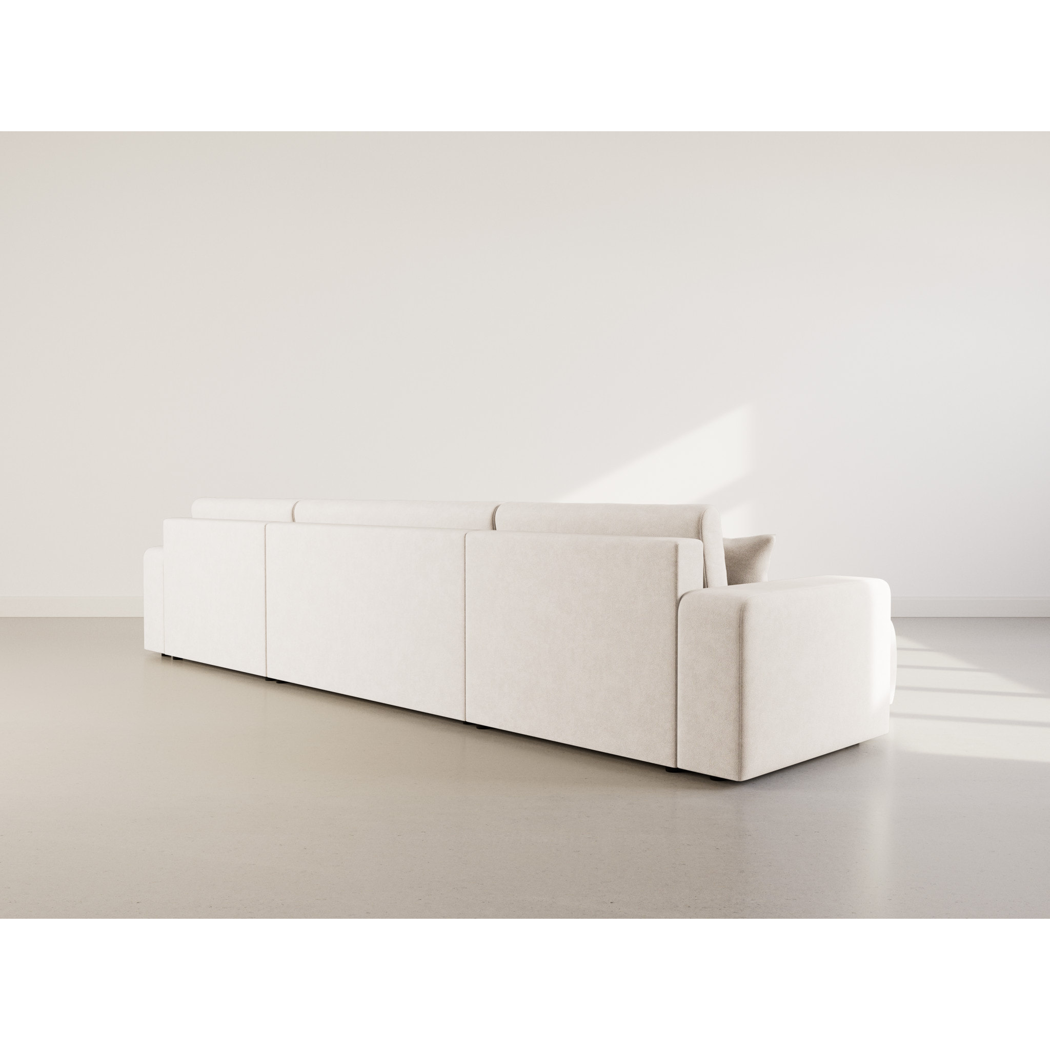 Nicole - Canapé panoramique en U 7 places convertible avec coffre en tissu - Beige