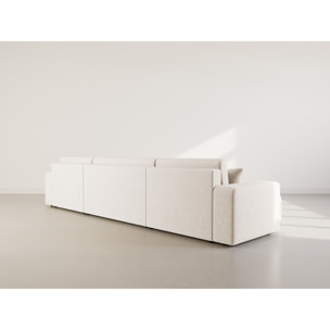 Nicole - Canapé panoramique en U 7 places convertible avec coffre en tissu - Beige
