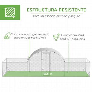 Gallinero Exterior de Acero Galvanizado 6,6x1,9x1,95 m Jaula para 12-14 Gallinas al Aire Libre con 3 Pisos Techo Cubierta de Tela y Corral para Conejos Aves Plata