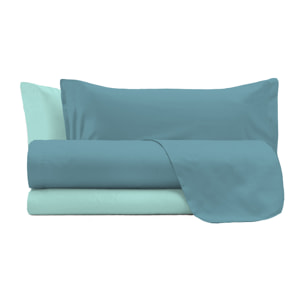 COMPLETO LETTO NATURAL COLOUR MADE IN ITALY COTONE-OTTANIO/VERDE ACQUA MATRIMONIALE