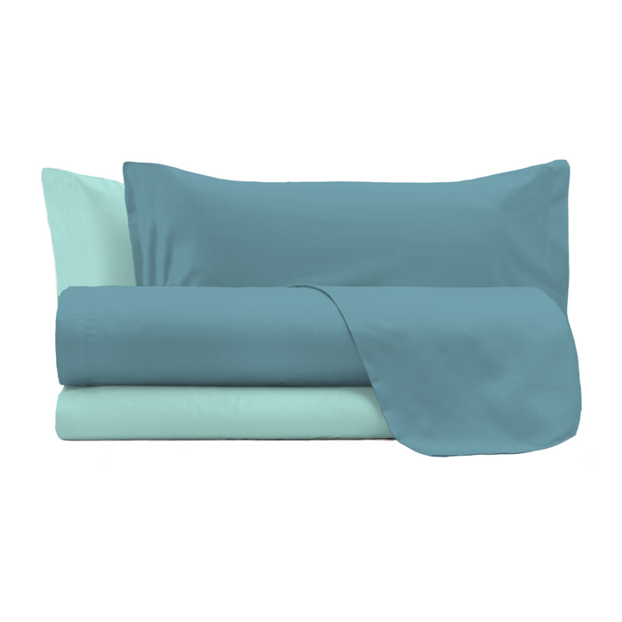 COMPLETO LETTO NATURAL COLOUR MADE IN ITALY COTONE-OTTANIO/VERDE ACQUA MATRIMONIALE