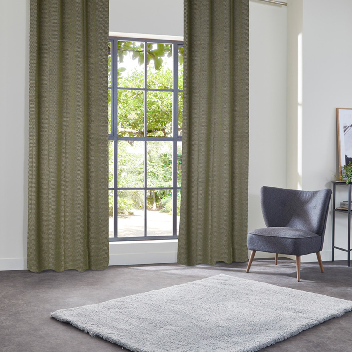 Rideau occultant effet velours "Yupi" vert kaki 135x260cm