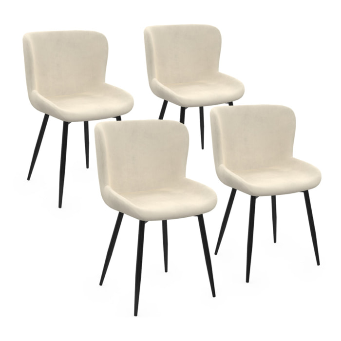 Chaises Taylor velours crème pieds métal noirs - lot de 4